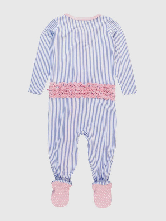 Baby Girl Bamboo Sleeper - Striped Footed Ruffles